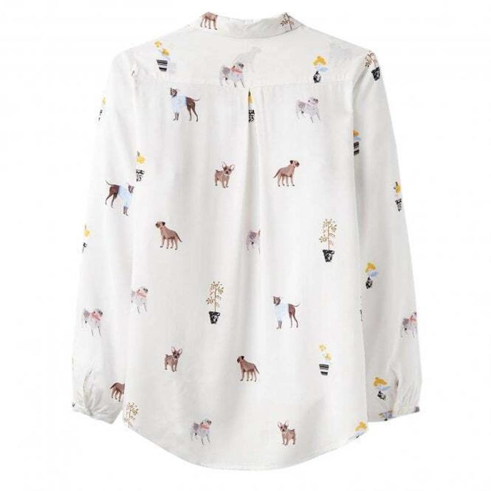 Joules Elvina Dog Print Button Up Shirt White Blouse LS Women's Size 2 H13483 - Picture 13 of 14